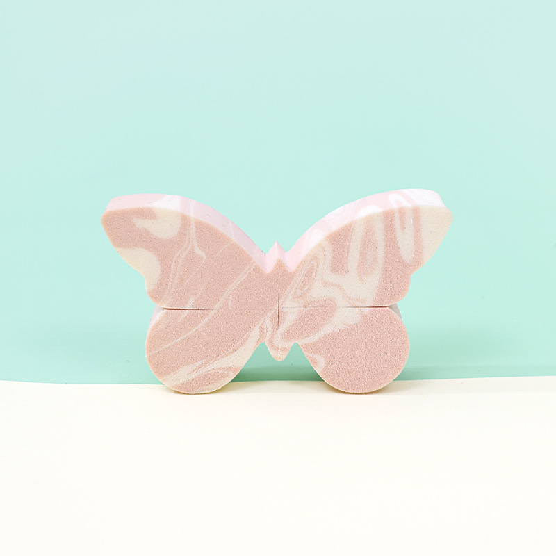 Polvo plano no de látex personalizado almohadilla de aire doble color mariposa polvo herramientas de maquillaje de belleza huevo esponja polvo de polvo