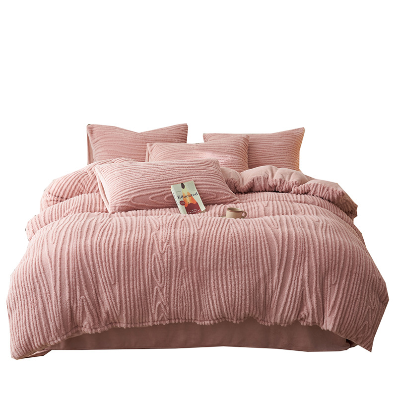 Leche de lana de invierno de cuatro piezas de lana de coral gruesa 2025 nueva ropa de cama de flanel de doble cara edredón de cama