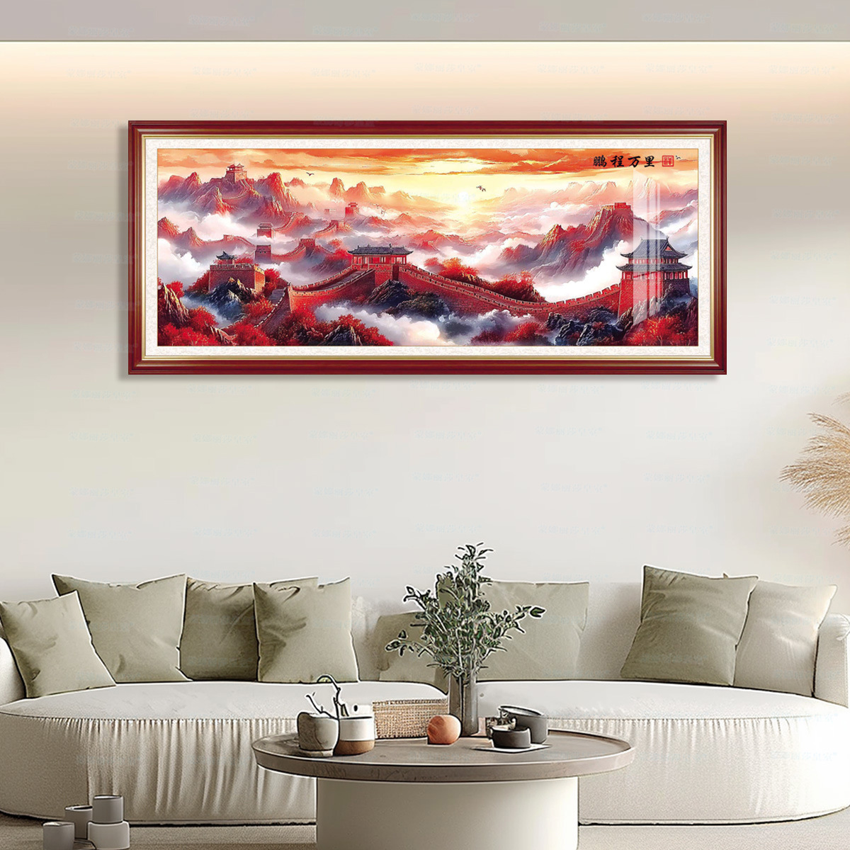 [Tejido de Algodón Importado] Punto de Cruz de Alta Gama Estilo Chino Mona Lisa Cruzada con Motivo de Mil Millas de Ríos y Montañas para Sala de Estar