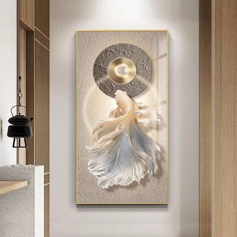 好运锦鲤入户玄关装饰画高档走廊过道挂画高级客厅背景墙壁画|undefined
