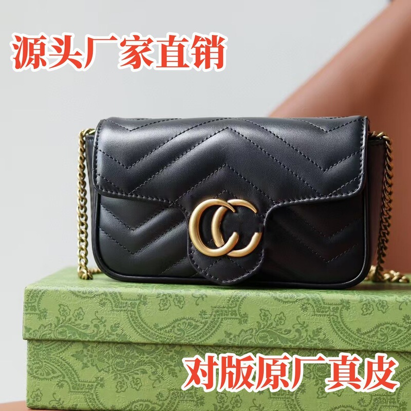 High-quality G-brand Marmont mini crossbody heart chain bag, genuine top-layer cowhide women's bag