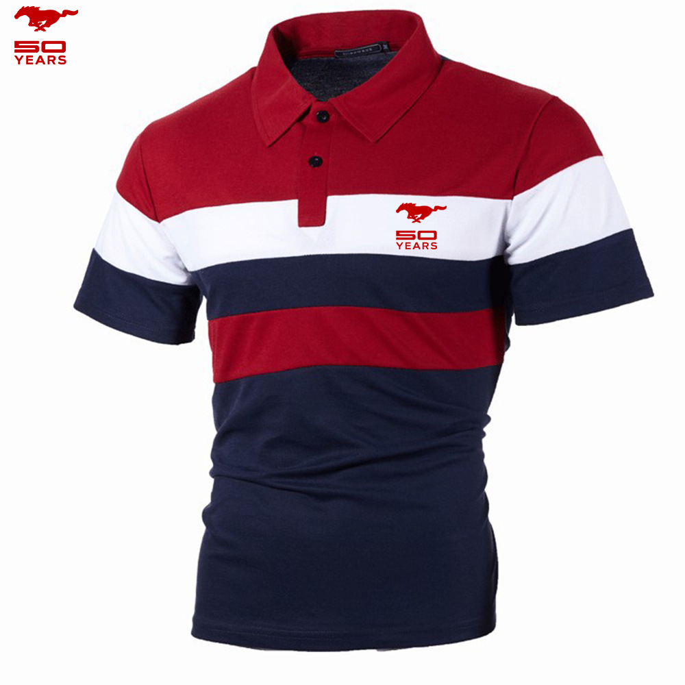 Camicia POLO da uomo con maniche sul petto a tre strisce, colore abbinato alla moda con maniche corte con risvolto da uomo_voghion.com