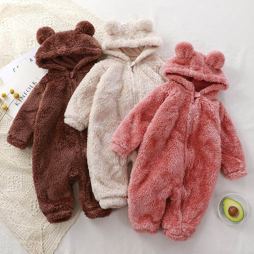 Infant Bodysuit Winter Newborn Warm Crawling Suit Baby Plush Outerwear Cover-up Children's Pajamas Bear Huggy