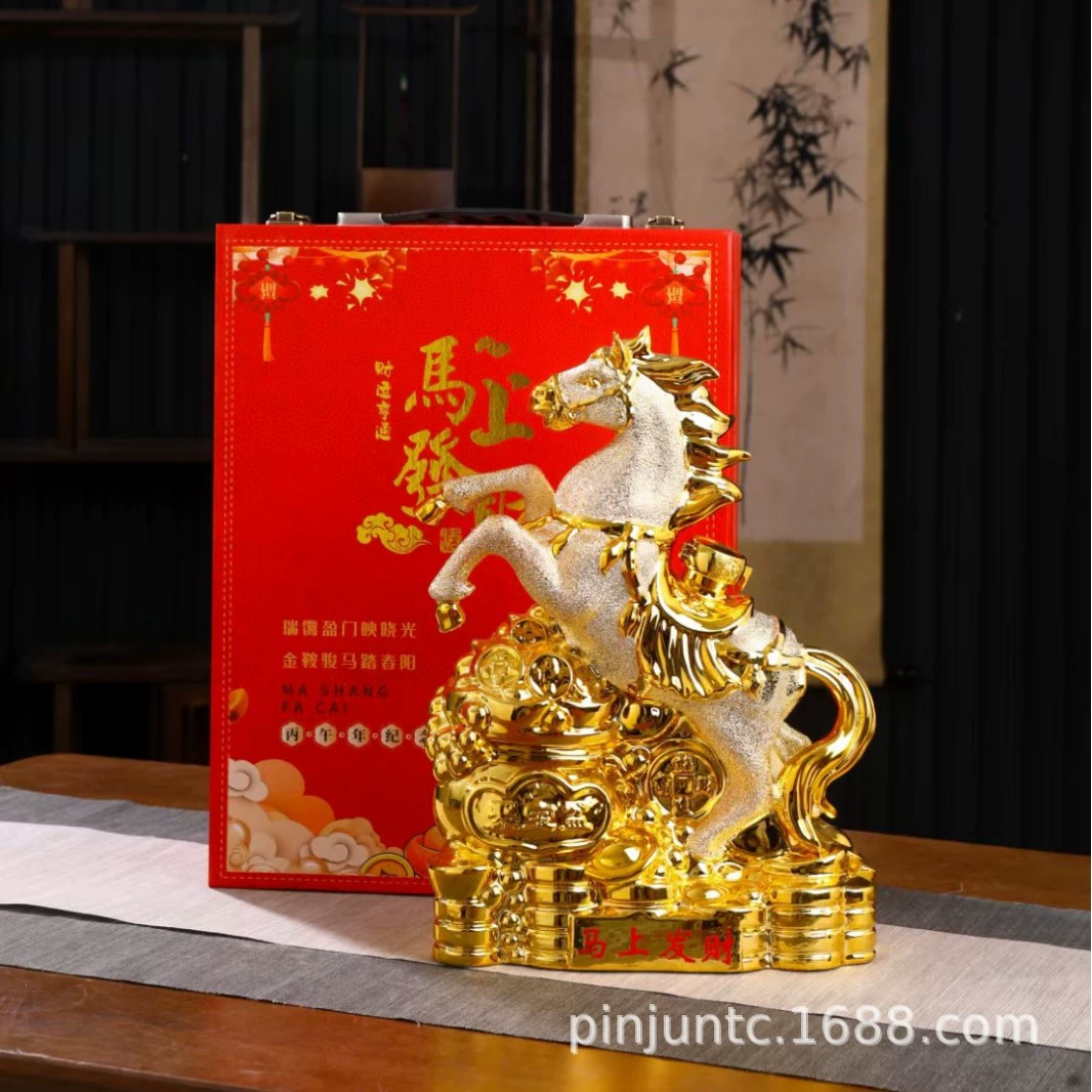 Керамическая бутылка для вина Цзиндэчжэнь, 2.5kg комплекта, винная банка со зодиакальной лошадью, бутылка для ликера, коллекция украшений в виде лошади.