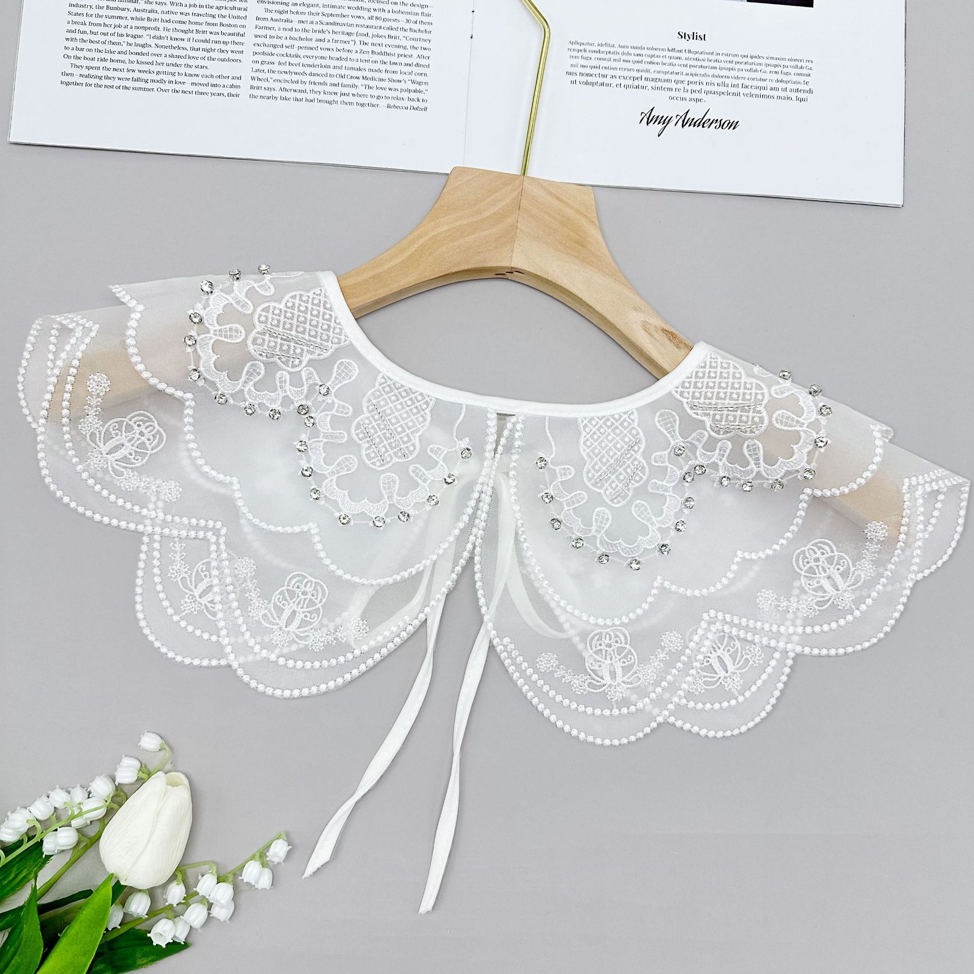 Eugen Flores de cuello falso para niños de verano vestido pequeño chal de encaje decoración camisa de cuello de acoplamiento image 2
