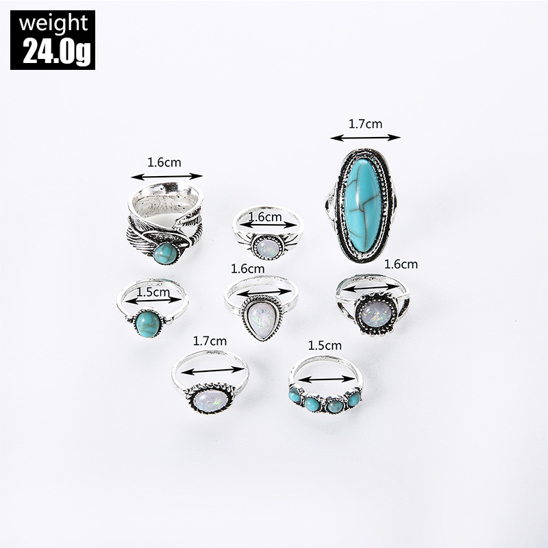 Exagéré Style Ethnique Style Cool Feuille Rond Serpent Alliage Placage Incruster Turquoise Femmes Anneaux display picture 1