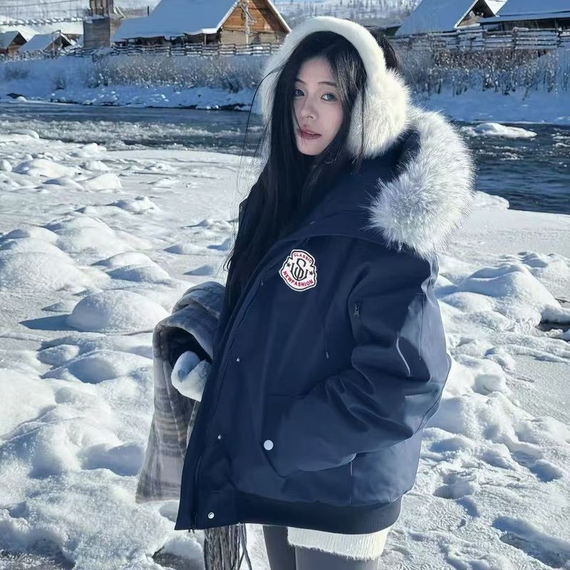 亚马逊美式毛领派克服棉服女冬季加厚保暖复古短款工装棉衣棉袄|undefined