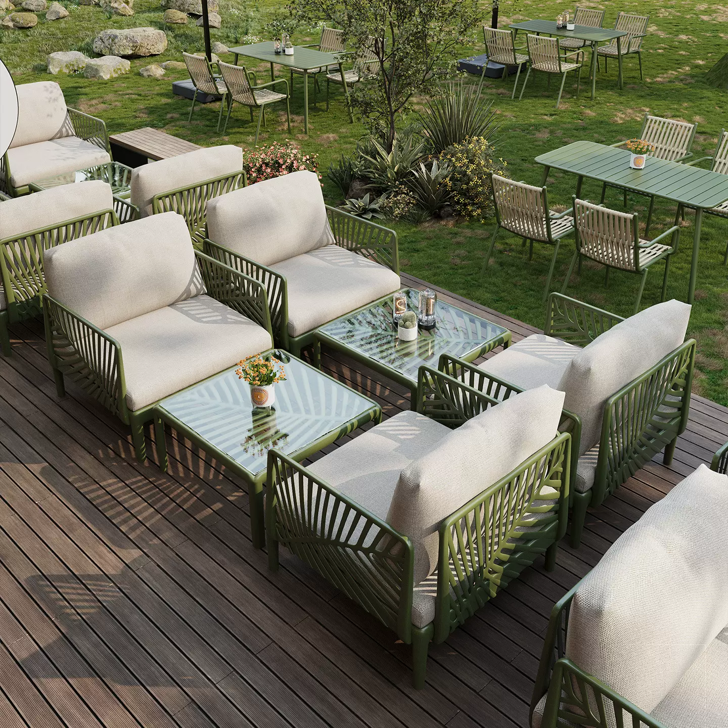 户外庭院花园露天沙发椅室外餐桌咖啡厅奶茶店外摆区商用休闲桌椅