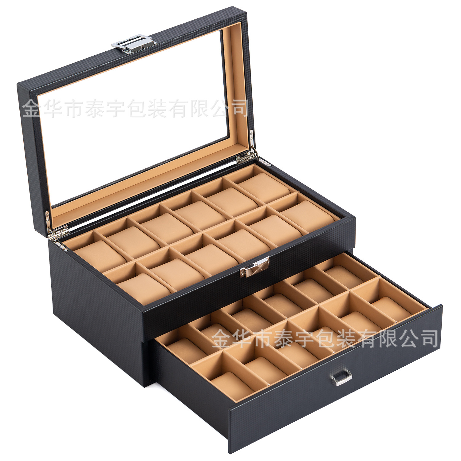 Caja de almacenamiento de reloj de gama alta de fibra de carbono de cuero de PU Caja de almacenamiento de reloj de madera Venta directa de fábrica Spot Spot Hand