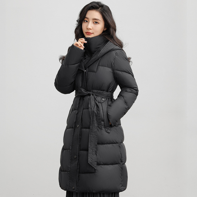 European Style Down Coat Women, Over-the-Knee Long Style, 2025 Winter New Waist-Cinching Mid-Length Thickened Cotton_voghion.com
