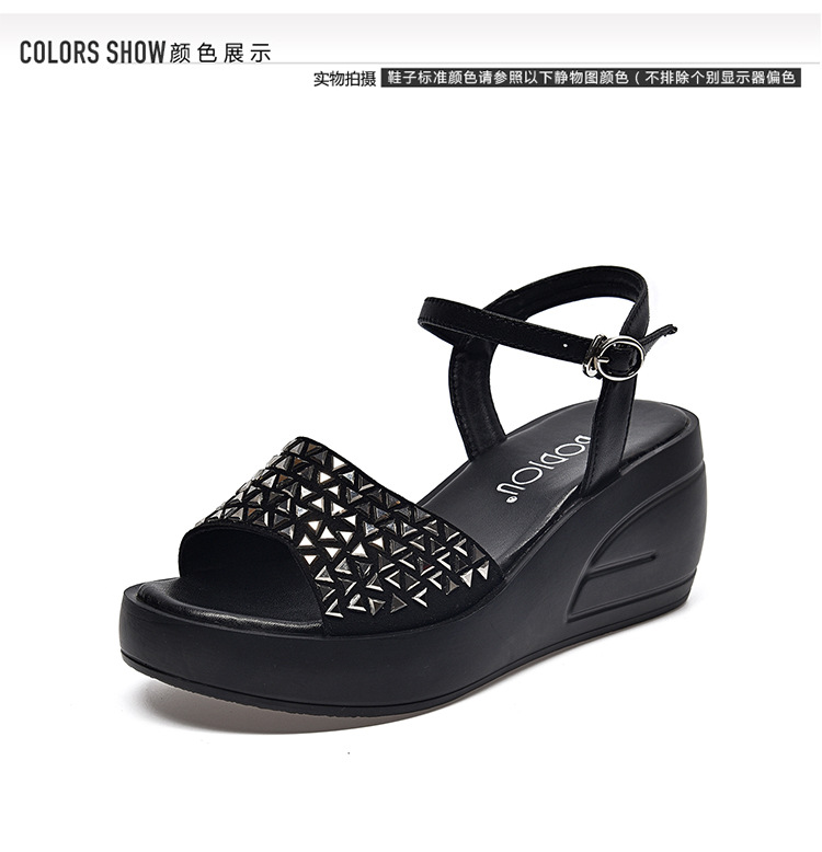 Dép sandal nữ đế xuồng đính đá cao cấp, gót cao tăng chiều — Màu đen chi tiết 8
