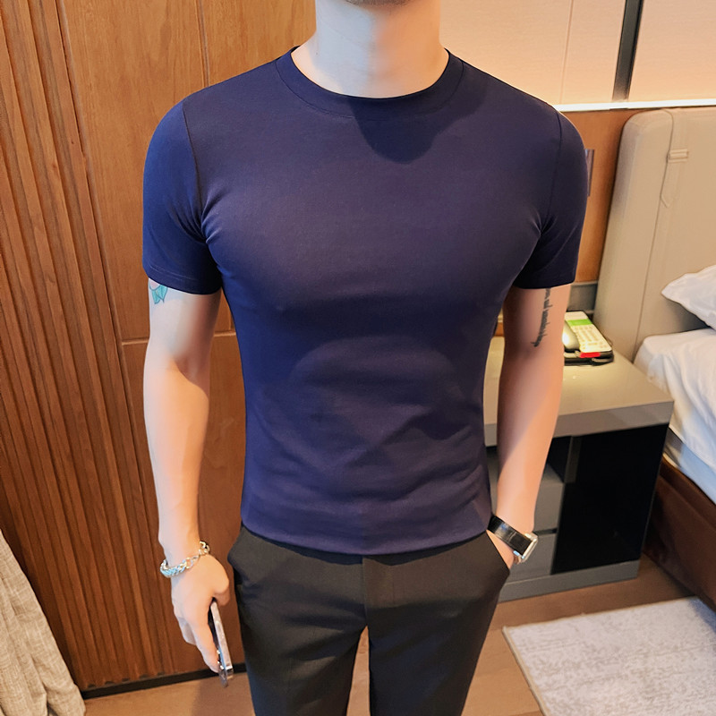 네이비 블루 로우 칼라