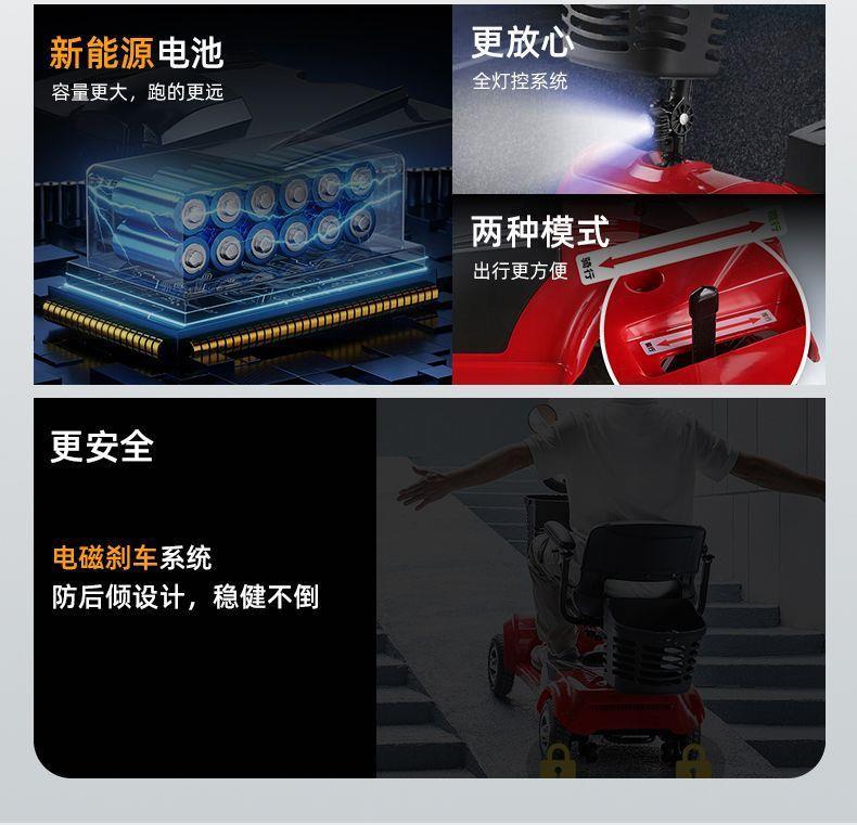 Electric Four-Wheeler for the Elderly, Household Dual-Seater Mobility Scooter for Disabled People, Foldable Small Electric Vehicle