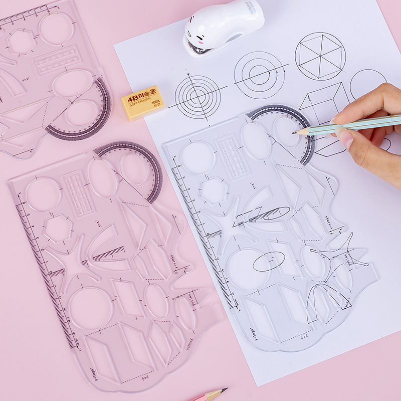 Multifunctional ruler geometric function drawing ruler elephant junior high school mathematics drawing ruler elliptical ruler student stationery T