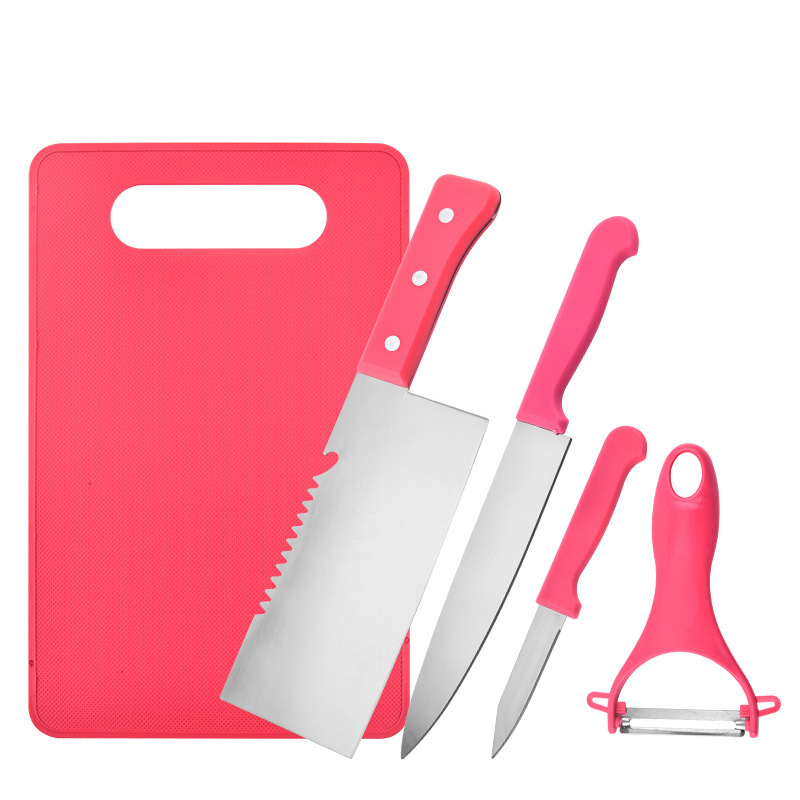 Kit de cuchillos de acero inoxidable práctico de cocina de succión de tarjeta de cocina de cinco piezas juego de cuchillos de acero inoxidable multifuncional de color