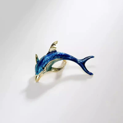 Chinese Style Dolphin Brooch High-end Women's Exquisite Enamel Color Corsage Design Sense Niche Pins Suit Cardigan Accessories (Yaxa sancaqları) - colorful-blue-dolphin