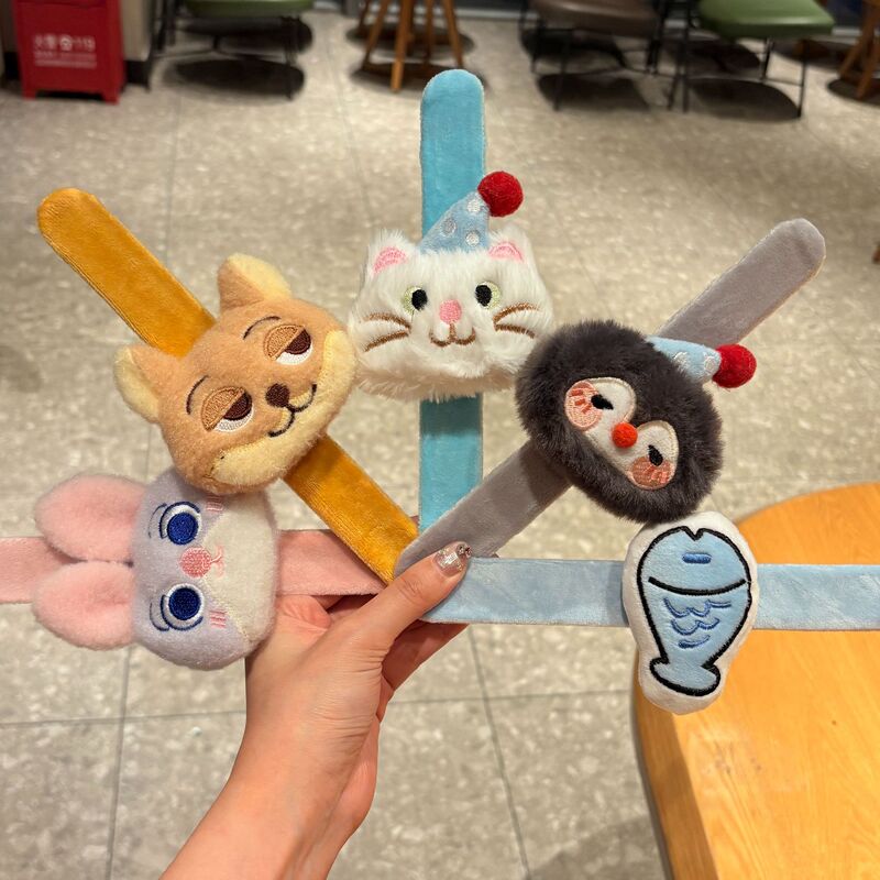 Plush Judy Doll Slap Bracelet Cute Party Penguin Wristband Bracelet Decoration Cartoon Cat Watch Strap for Children