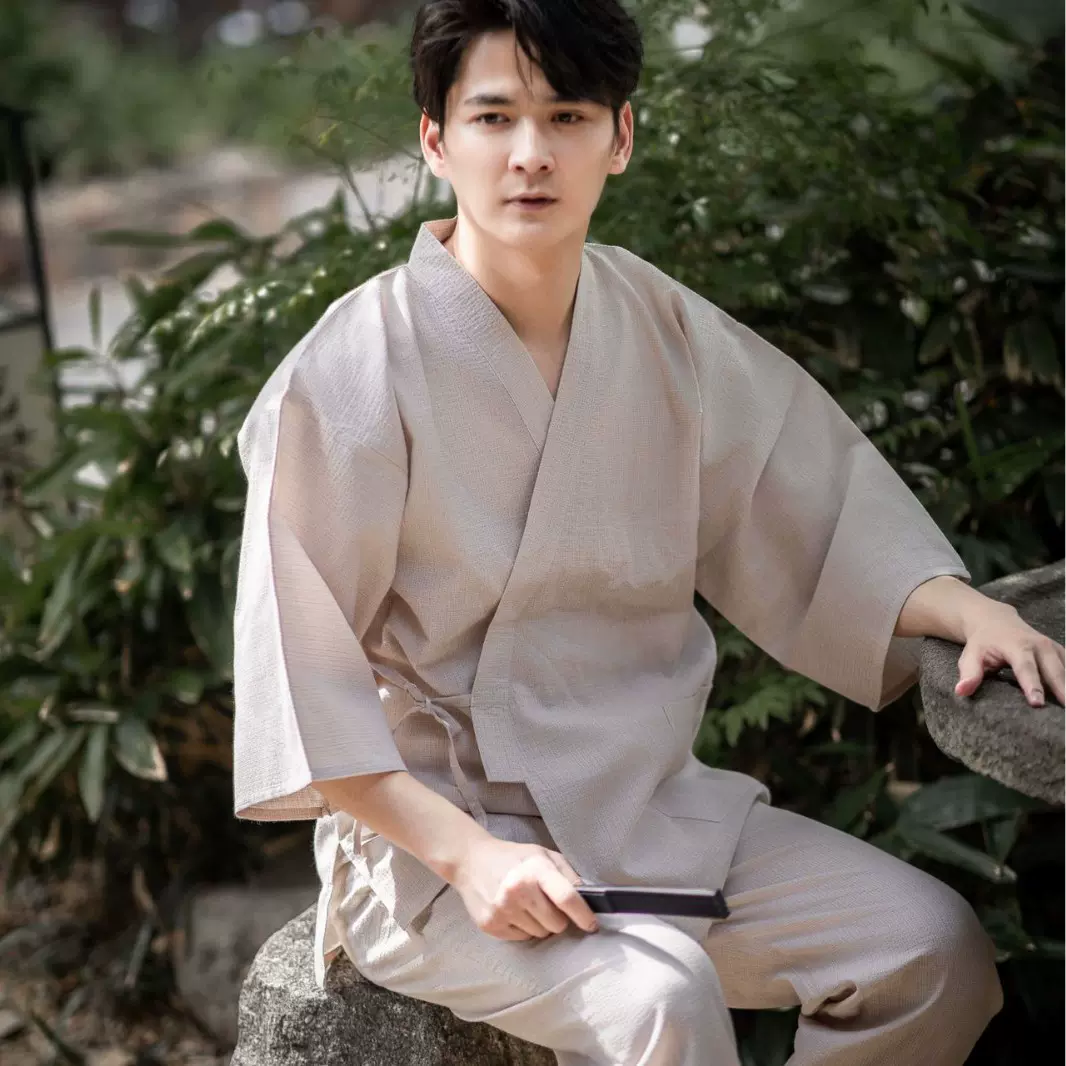 作务衣日式和睡衣套装家居服男士日本传统甚平纯棉透气短袖夏季