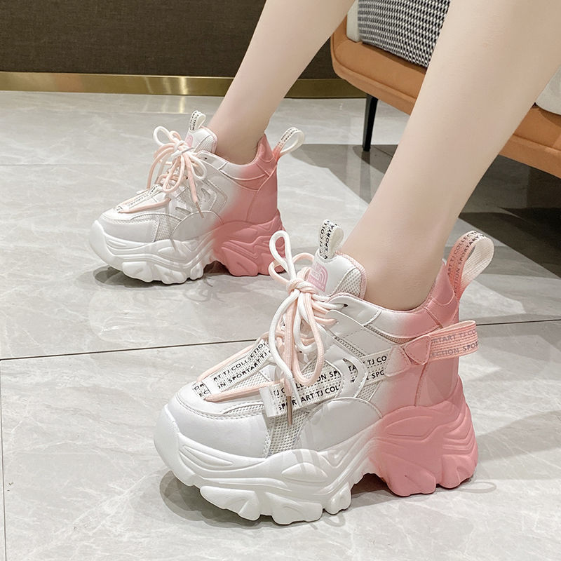 Pink Diddy 11cm The increase in The thickness of the bottom leisure time Round Spring and summer Color matching Versatile White shoes