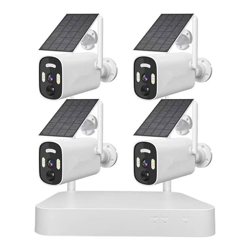 Solar Low Power Wireless WiFi Camera Set for Home Remote Monitoring, Waterproof Two-Way Audio, 4-Channel System