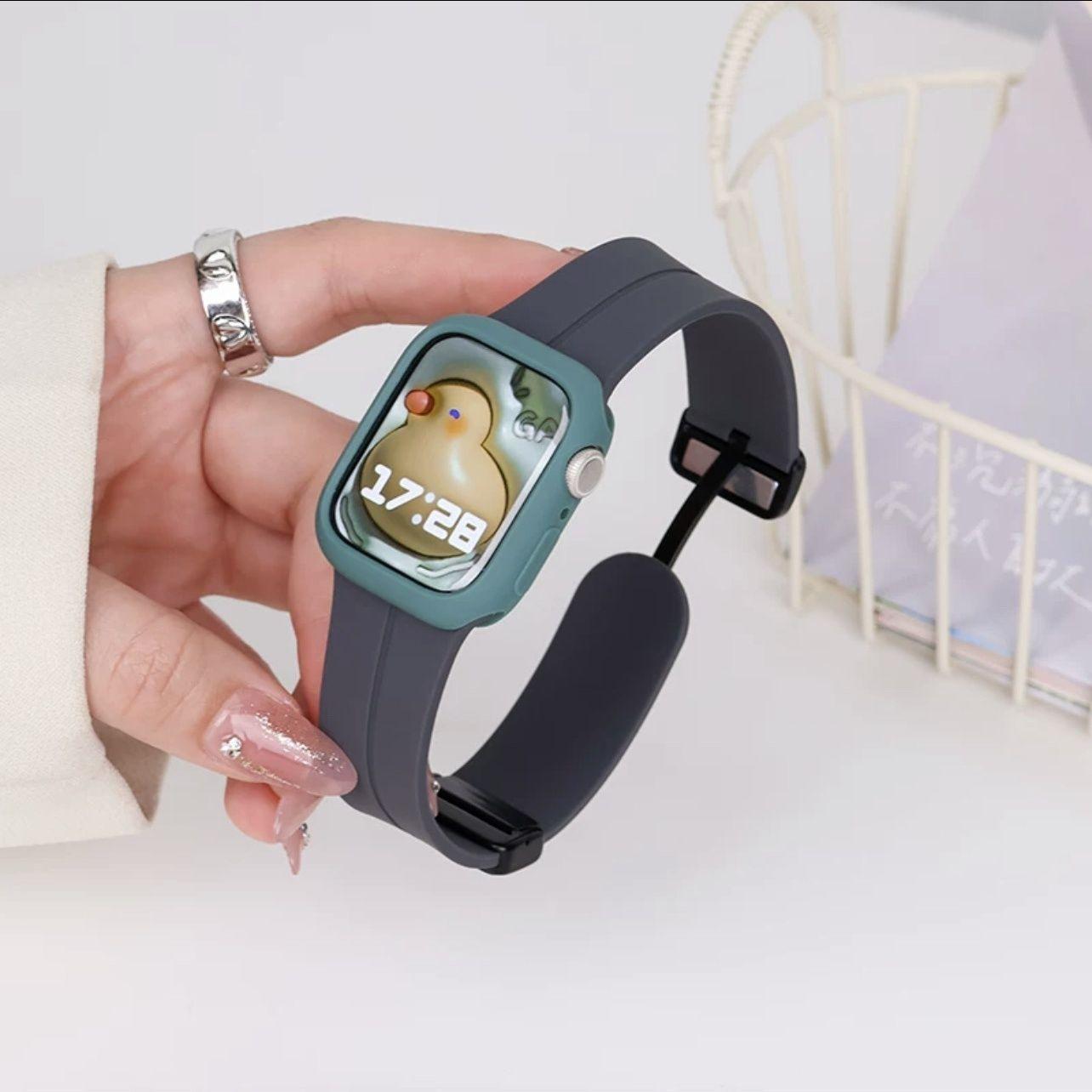 Correa de reloj Apple aplicable iwatch10987Ultra silicona líquida con hebilla plegable magnética carcasa protectora de caramelo