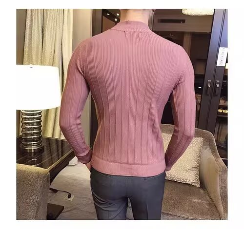 Men's British Style Slim Fit Turtleneck Sweater Korean Style Knitwear Casual Striped Base Layer Autumn New Versatile_viptrois.com