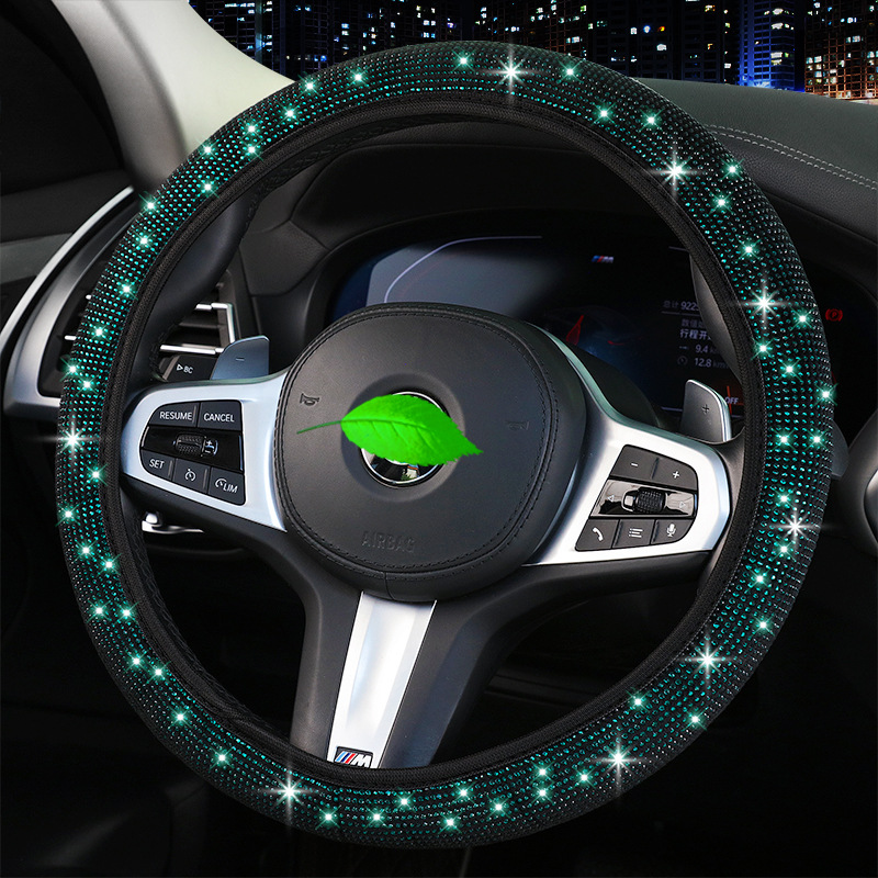 Nuevo coche volante cubierta primavera y verano completo diamante rhinestone perforación caliente sin anillo interior cubierta de la rueda de dirección transfronteriza Amazon