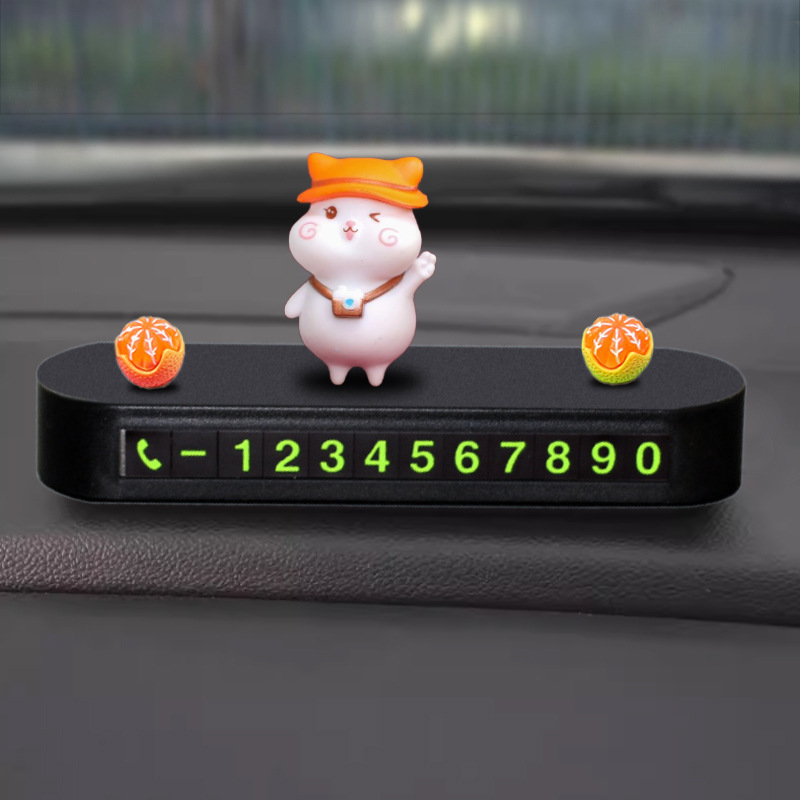 Adornos de la consola central en el automóvil, señal de estacionamiento temporal, automóvil, teléfono móvil, nueva tarjeta de matrícula de automóvil de dibujos animados, plástico