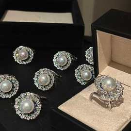 奢华祖母绿蓝宝石渐变珍珠套装天然爱迪生珍珠搭配万能扣豪镶吊坠