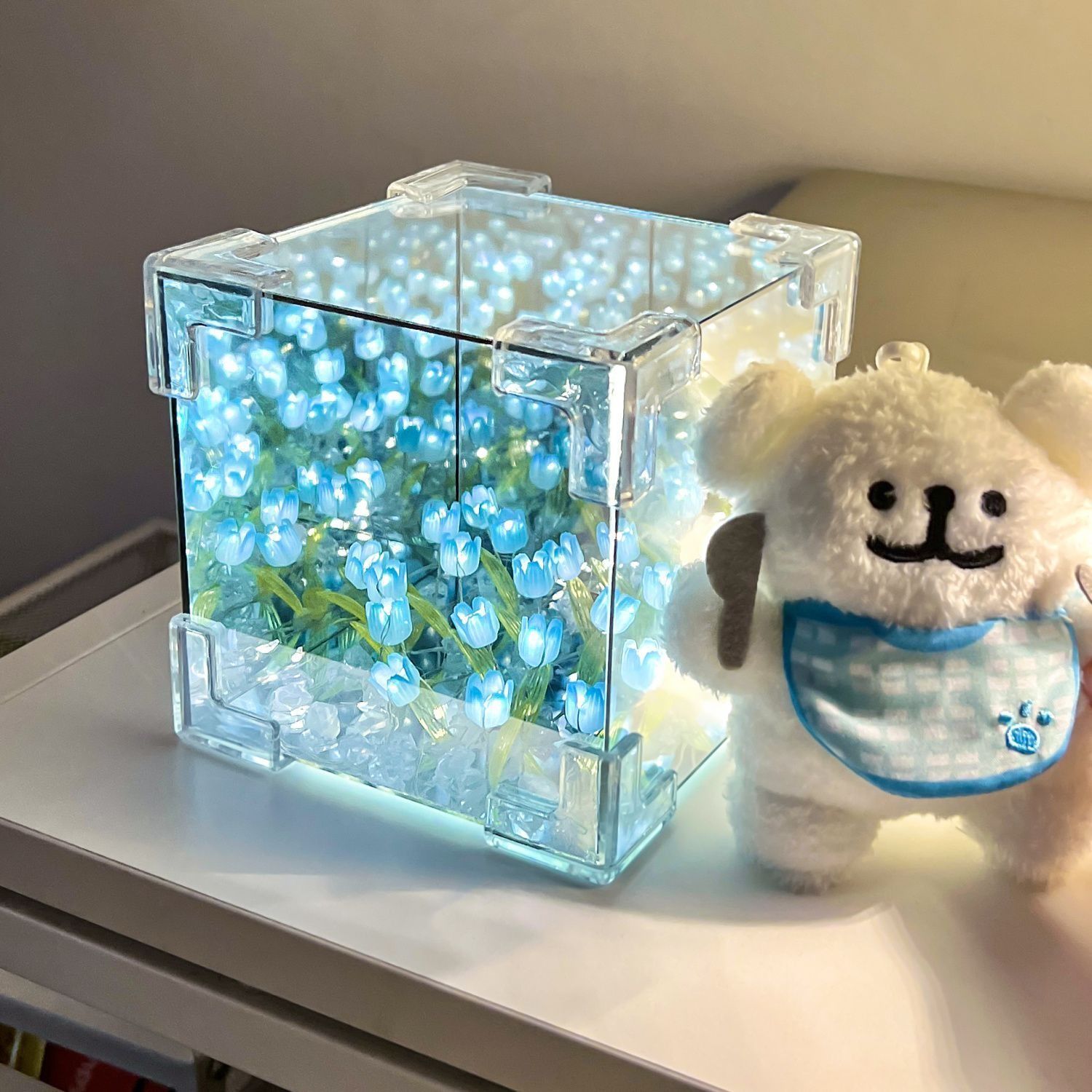 Cubo de Rubik Tulip hecho a mano Flower Sea Night Light Regalo de cumpleaños de alta calidad hecho a mano para niñas