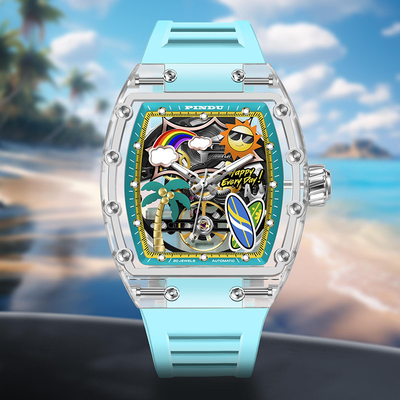Richard Watch Men's Fully Automatic Hollow Mechanical Watch Luminous Beach Waterproof Trendy Barrel Shape