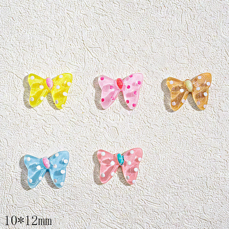 Hot Selling Bow Nail Art Accessories Three-Dimensional Ice Transparent Polka Dot Bow Tie Nail Accessories Cartoon Accessories Wholesale