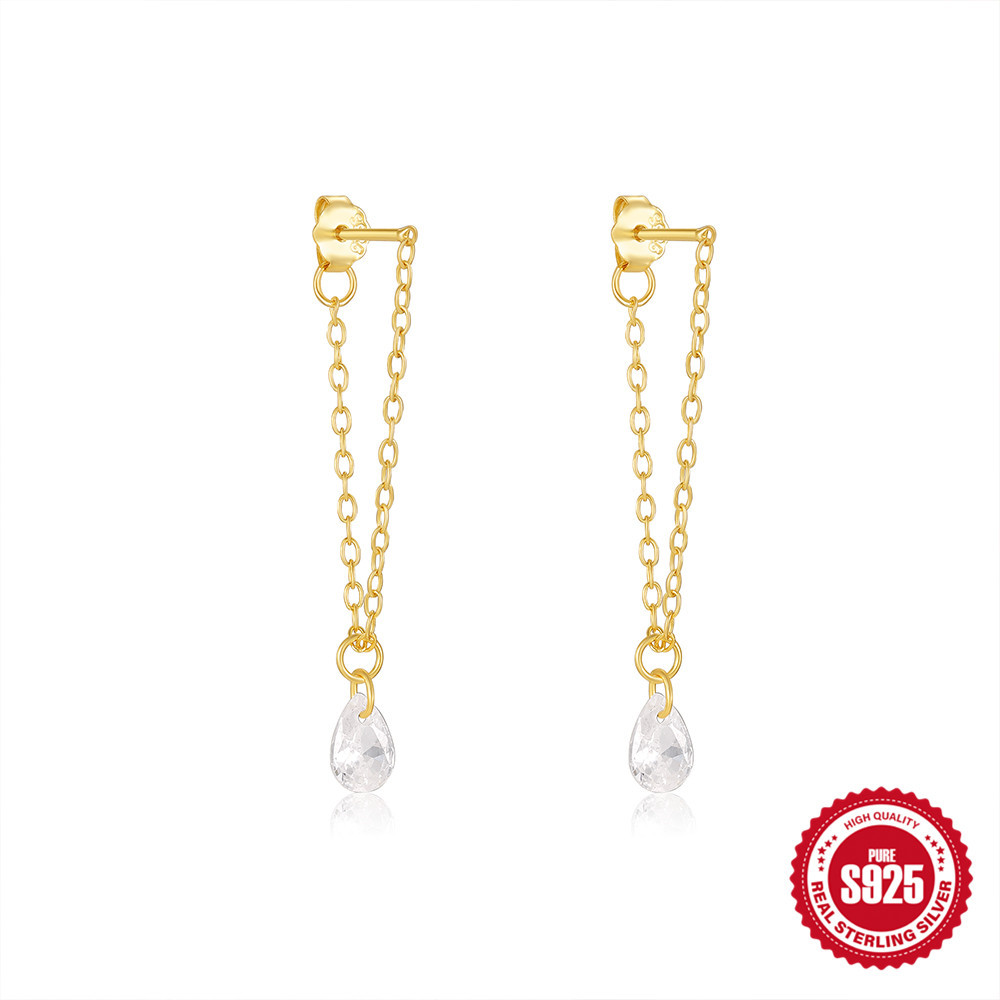 Moda europea y americana s925 plata esterlina geométrica simple estrella octogonal luna gota de agua diamante cadena borla pendiente pendiente pendiente mujer