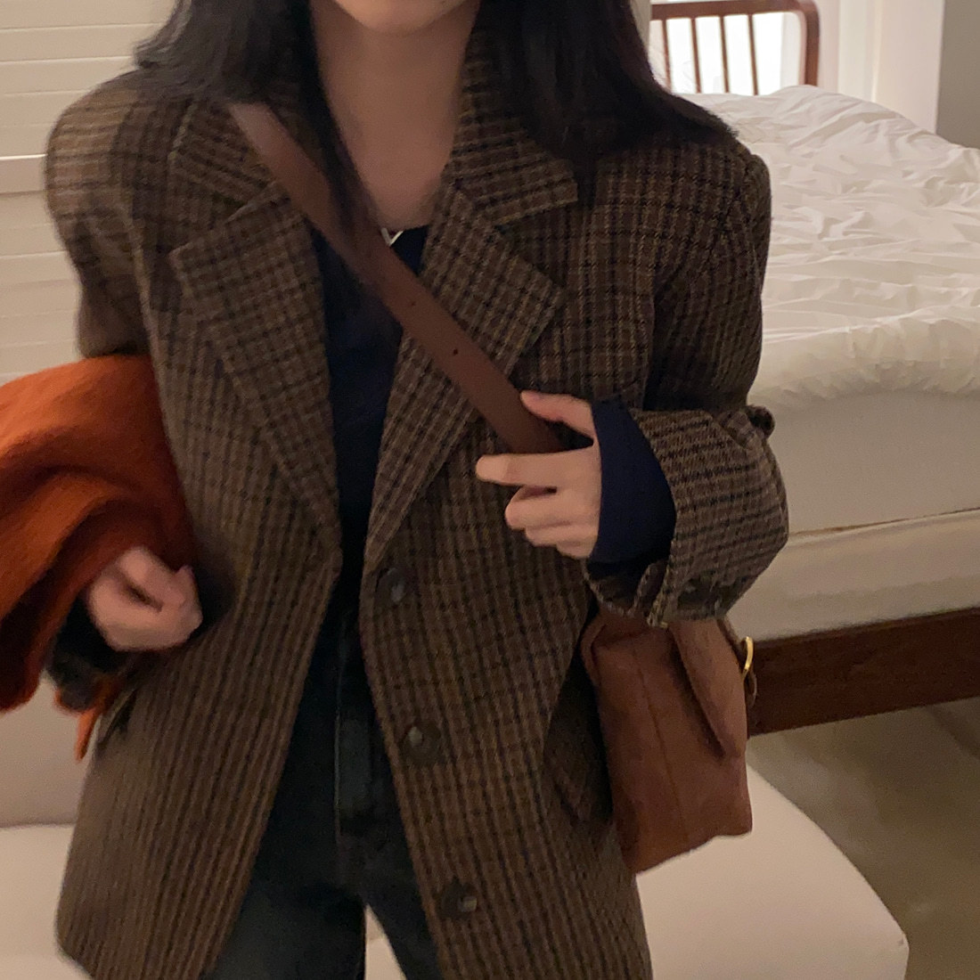 In-Stock Ins New Vintage-Style Chanel-Inspired Blazer for Women, Autumn and Winter Korean-Style Plaid Suit