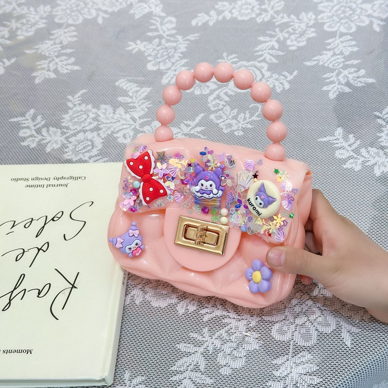 Nuevo bolso de pegamento de crema para niños bolso de mano DIY bolso de material de red chica bolso de hombro lindo
