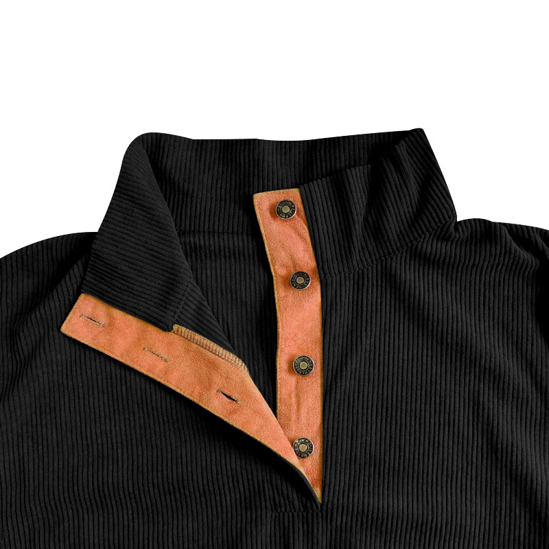 Abbigliamento da uomo casual, completo con pantaloni e felpa in velluto a coste con colletto alto e maniche lunghe_voghion.com