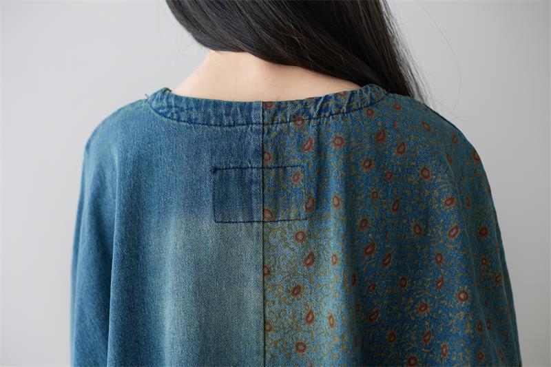 V neck Long Tassel Sweater Washed Dots Patch Long Sleeves Dress Slimming