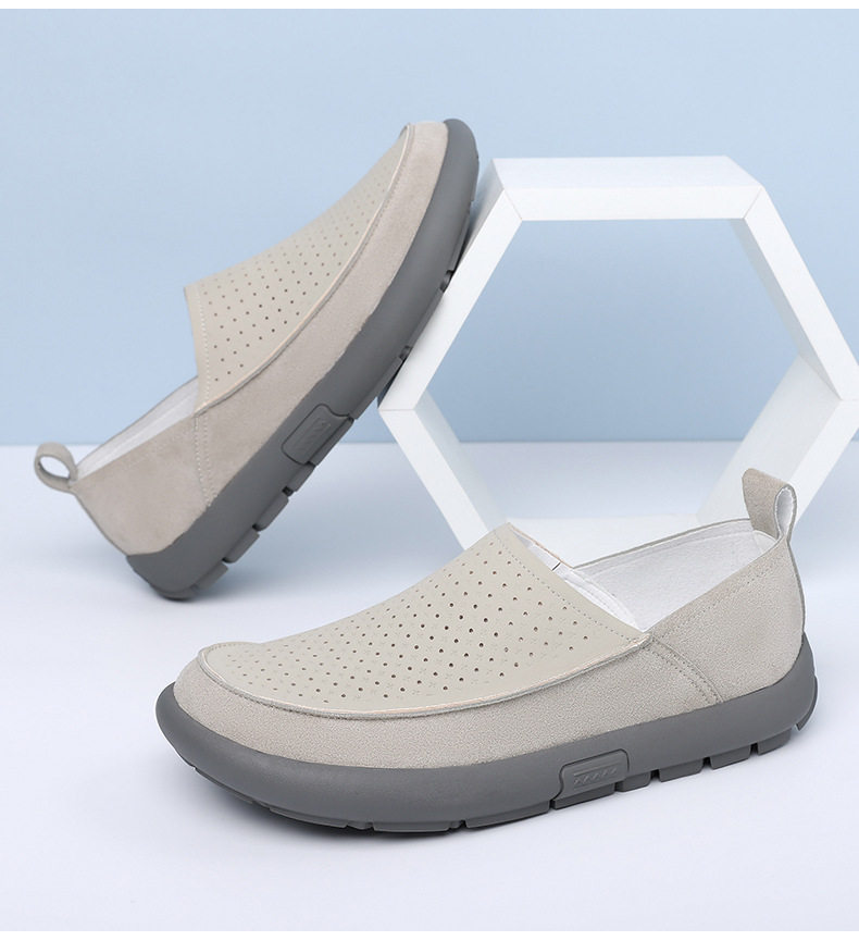 Giày lười nam đế hạt mũi tròn thoáng khí, thân mềm, gót thấp 1–3 cm — Màu be, Màu kaki chi tiết 18