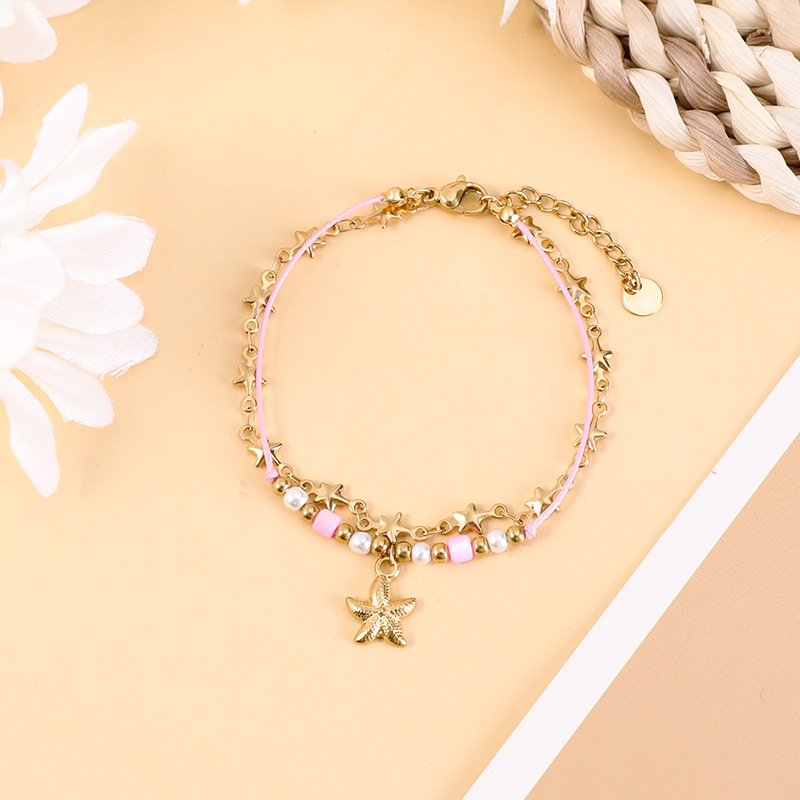 Plating Design Retro Classic Style Starfish 304 Stainless Steel Rope Cord String Bracelets In Bulk