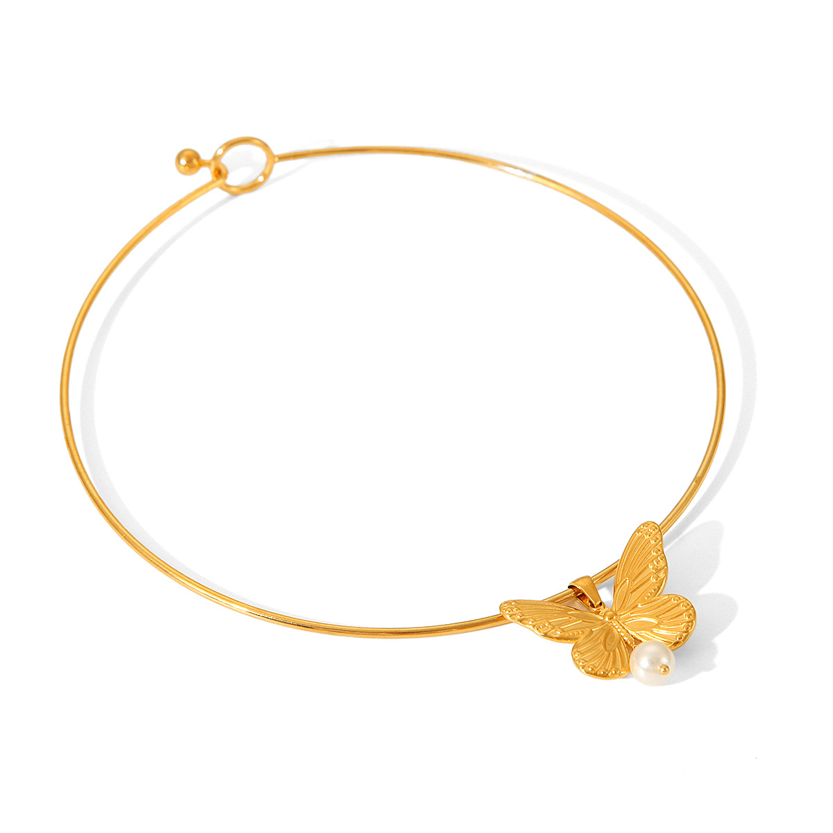 Amazon venta caliente mariposa de acero inoxidable colgante collar de perlas nicho femenino delicado simplista joyas de collar collar
