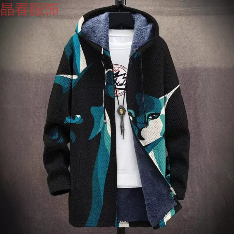 新款时尚数码印花加绒男外套夹克