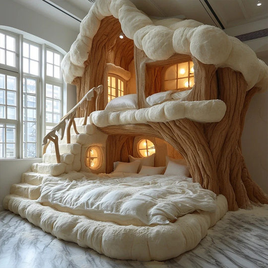 Family, Who Knows? Designer's Popular Cream-Style Children's Bunk Bed, Fabric Bed for Photo Check-In