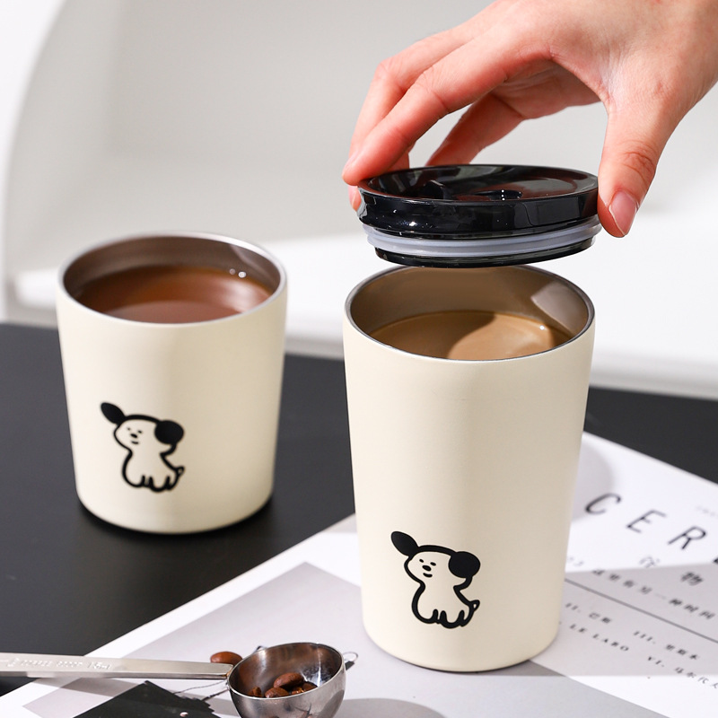 Coreano ins lindo cachorro taza de acero inoxidable pareja portátil taza de café chica taza de agua mano regalo ventosa