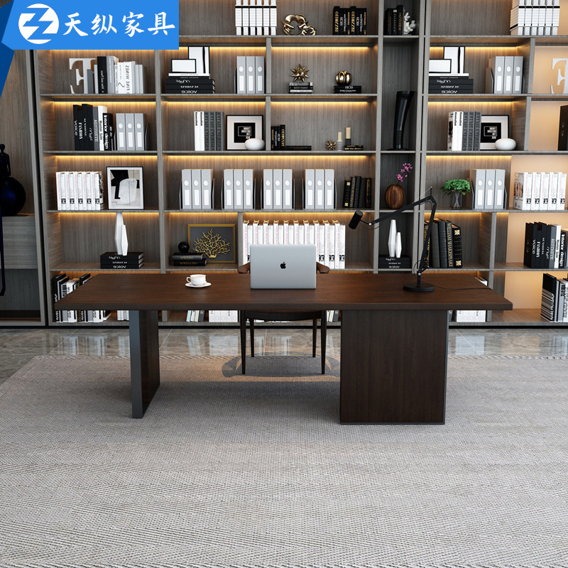 天縱美式實木老闆桌總裁桌設計師工作檯主管經理單人辦公桌椅組合