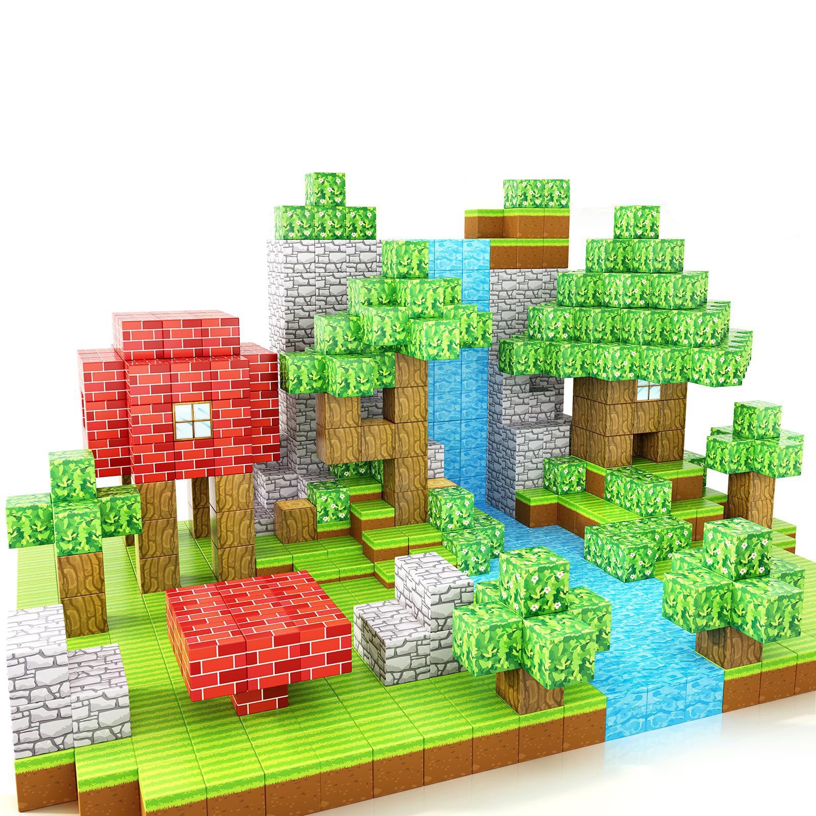 Transfronterizos Amazon My Blocks World Magnetic Block Set Puzzles Magnetic Cuadrados Juguetes Bosque Original
