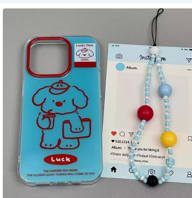 Ins fondo azul línea roja West Highland cachorro para iPhone 14 cadena 15ProMax funda para teléfono móvil Apple 13P