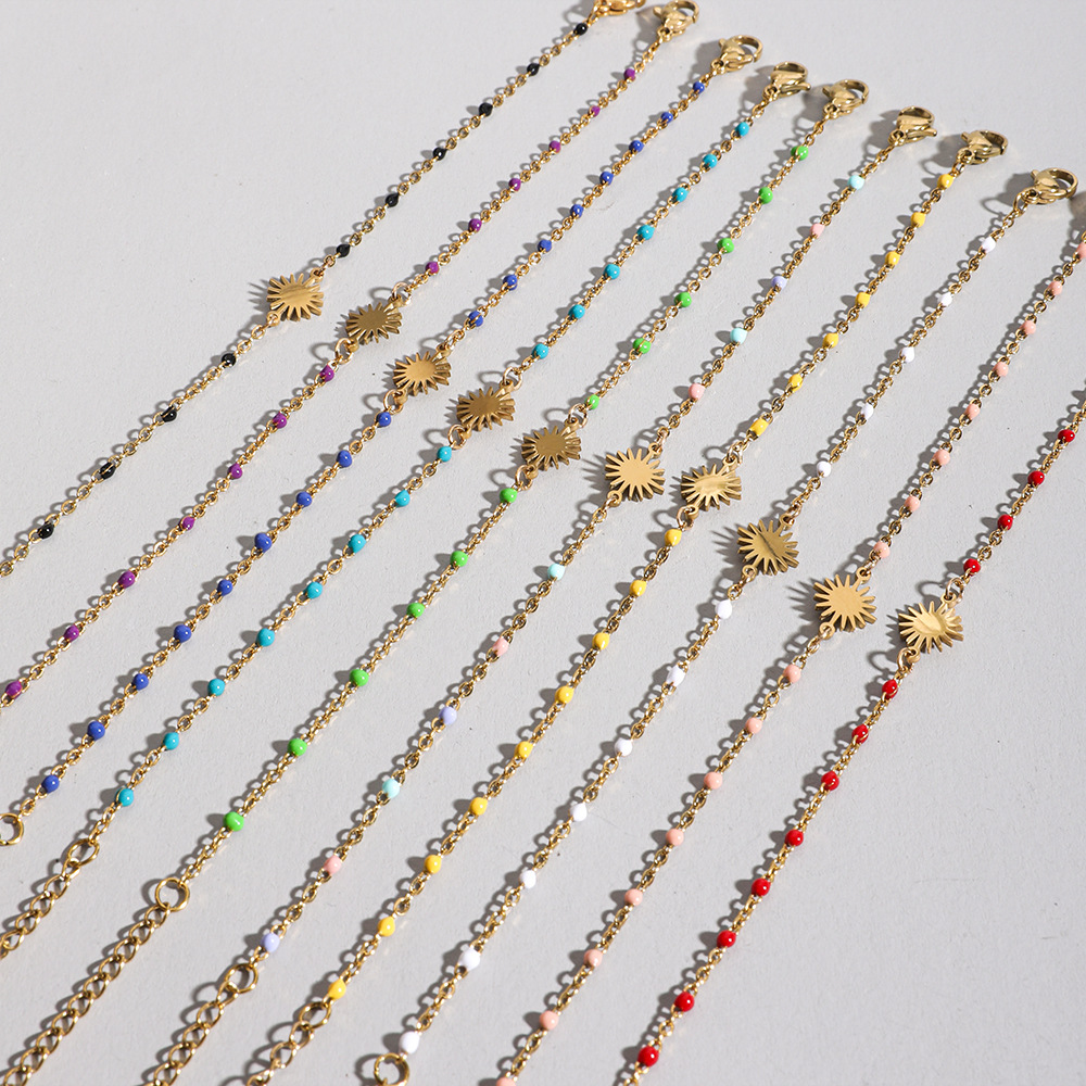 5g Weight Bracelets Classification 1 Piece Quantity Holiday, Daily Occasion Stainless Steel Material Sun Pattern Women's Gender Enamel, Plating Design Simple Style Style Simple Style Sun Stainless Steel Enamel Plating Bracelets 1 Piece 21