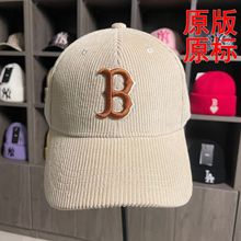 MLB帽子灯芯绒2023新款秋冬条绒NY棒球帽百搭保暖休闲LA鸭舌帽潮