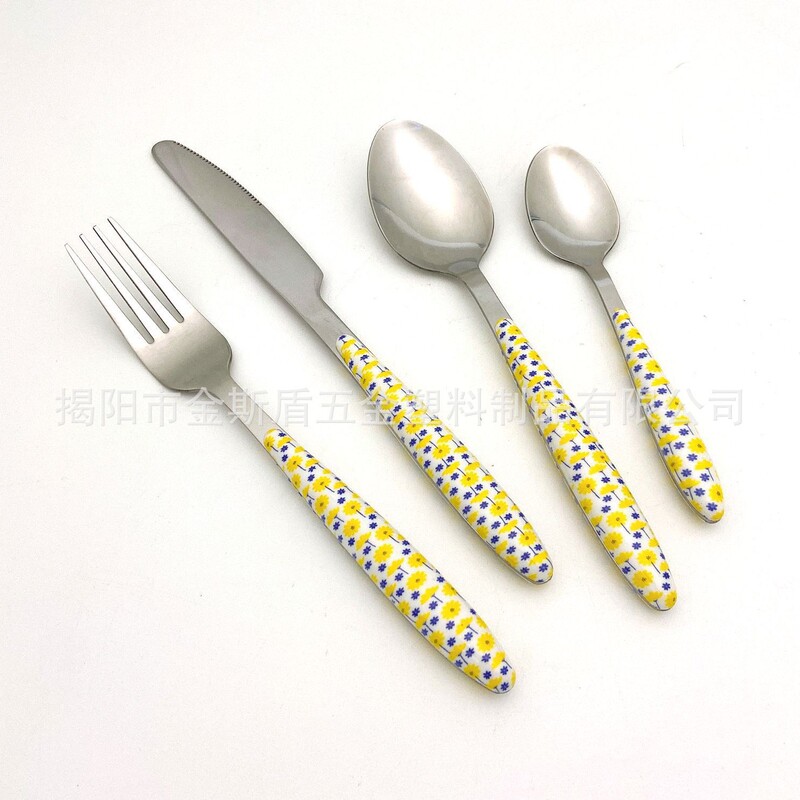 Manufacturer's Best-Selling Customized Printed Leopard Print, Wood Grain, and Marble Pattern Stainless Steel Cutlery Set for South America, Europe, and America