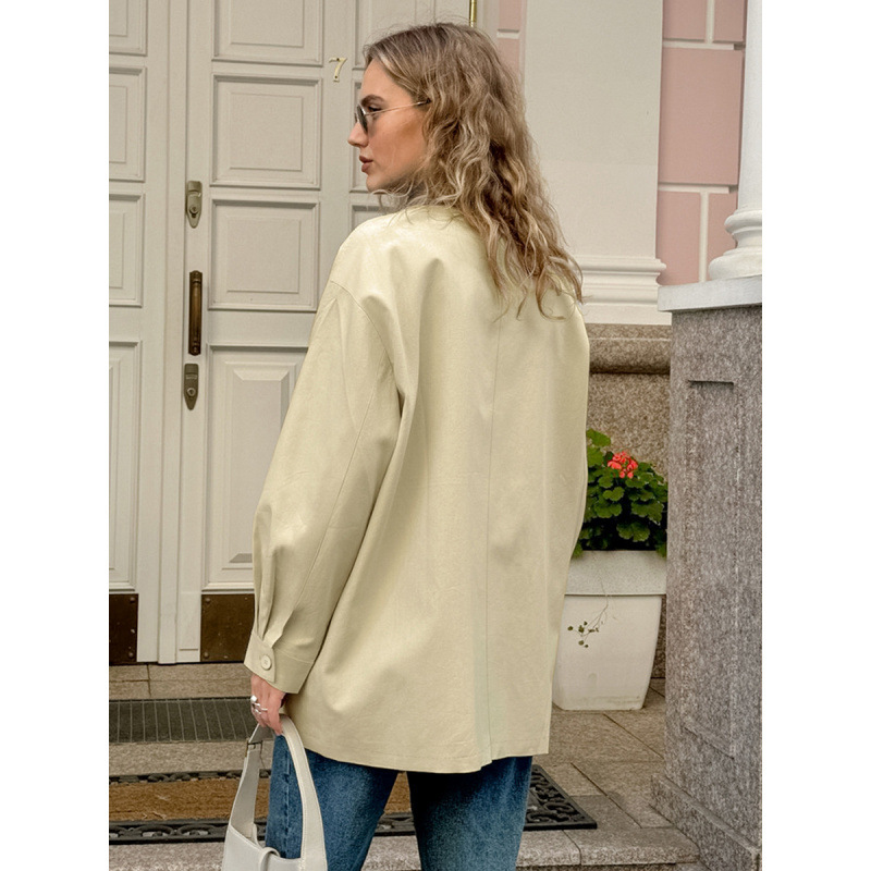 Britischer Retro Mantel Mit Revers Und Colour-blocking In Beige_voghion.com